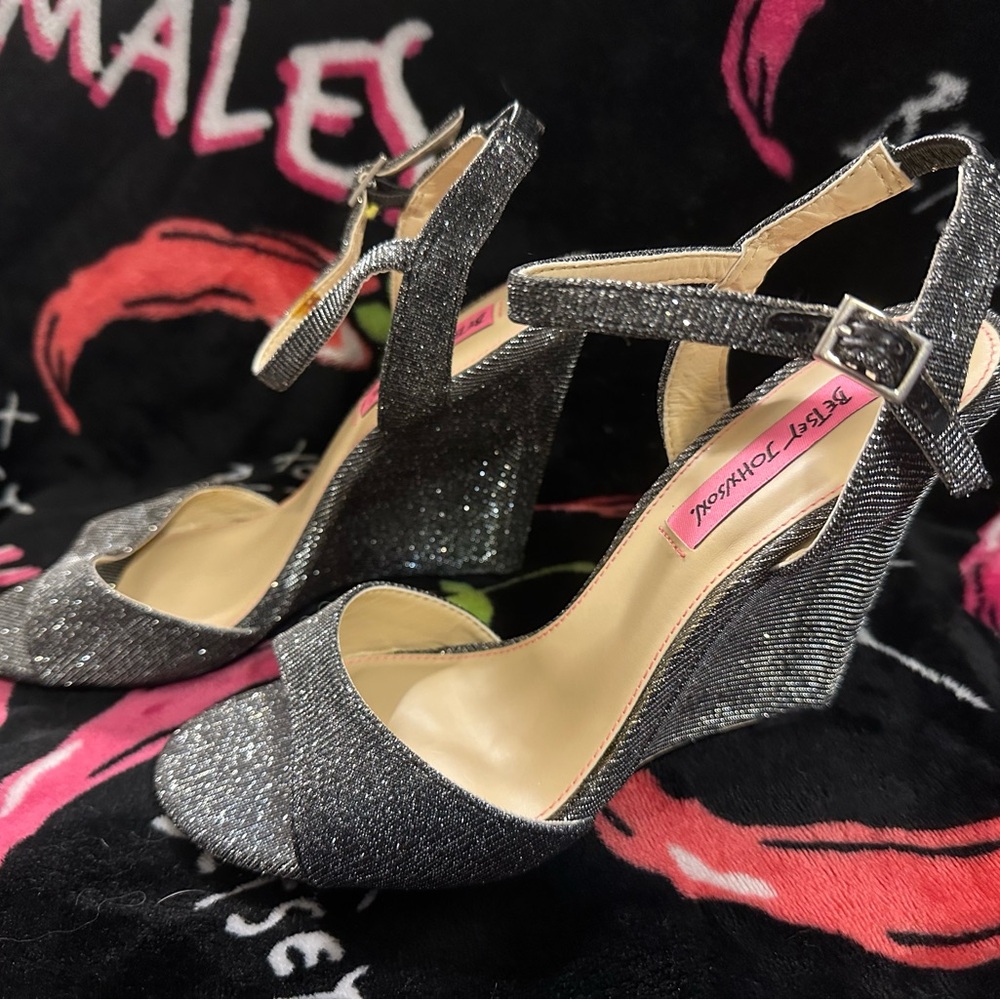 Betsey Johnson Black Wedge Shoes with Ankle Strap